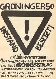 Doppelseitiges Flugblatt zur Instandbesetzung (27.11.1980). Klick um Rückseite zu lesen.